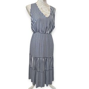 Torrid Plus Navy & White Striped Challis Tiered Midi Dress Size 3X
